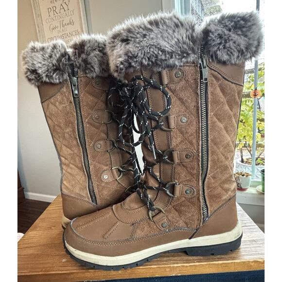 Bear Paw Women’s Leather Waterproof Mid Calf Boot Sz 11 NWOT Brown Lace Up Zip - Picture 7 of 10